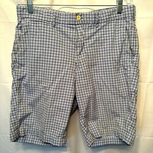 Men's Polo Golf Ralph Lauren White Blue Black Plaid Shorts Size 34 9” Inseam